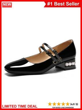 Faux Leather Mary Jane Low Heels Double Strap Square Toe Pumps